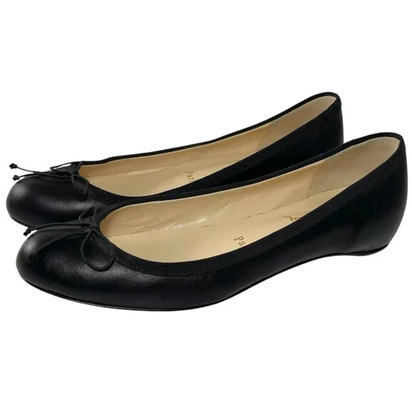 CHRISTIAN LOUBOUTIN Black Bow Leather Ballet Flats Womens 35 5 - Picture 1 of 13